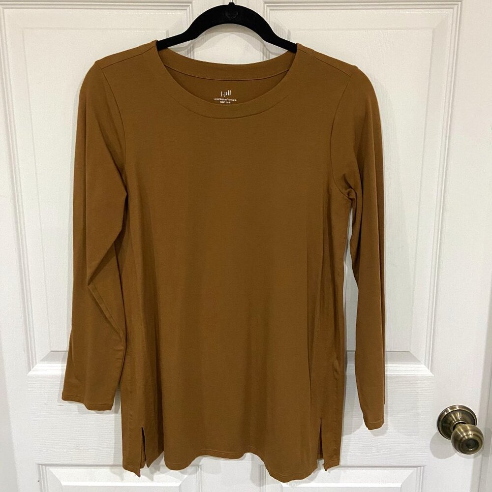 J. Jill Luxe Supima Forward-Seam Long Sleeve Tunic - Carmel - Size S